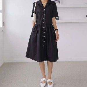 Single Breasted Lapel Collar Shirt Dress